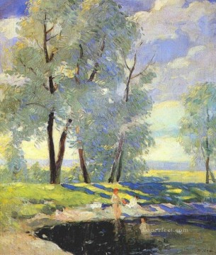 landscape Painting - bathing Konstantin Yuon river landscape